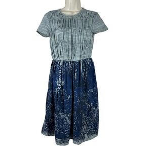 Mimi‎ & Daphne Womens XS Blue Navy Shirred Bodice Printed Dress Lined NWT
